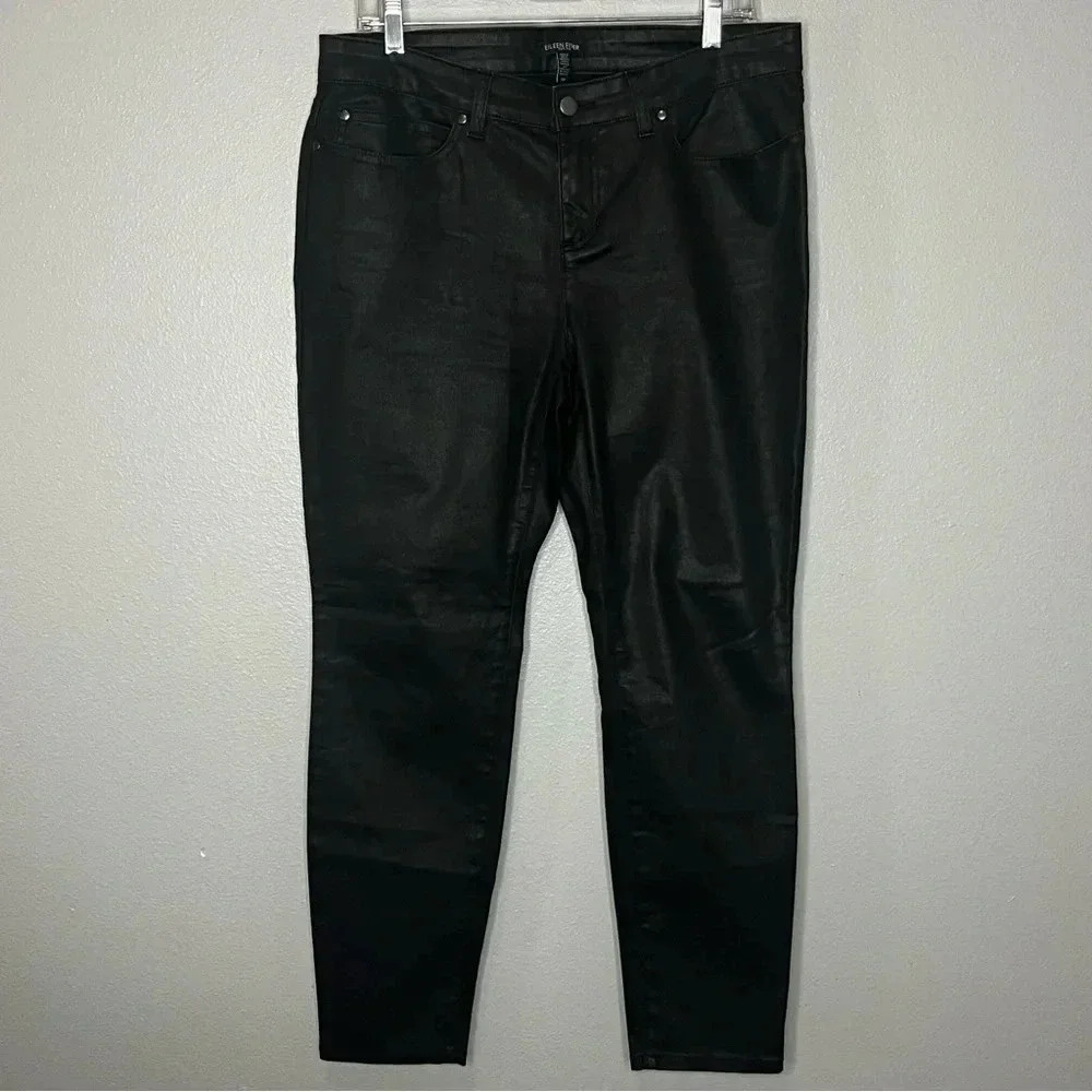 Eileen Fisher Straight Slim Fit Jeans Women 14P Black Shimmer 5 Pocket Casual